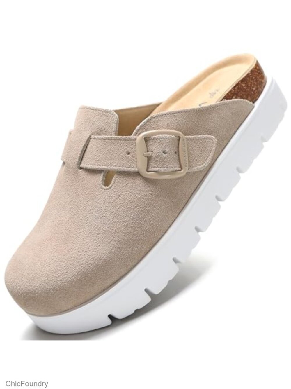 Suede Platform Clogs Chunky Mules Slip On with Arch Support